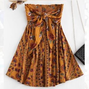 Floral Mustard Strapless Dress